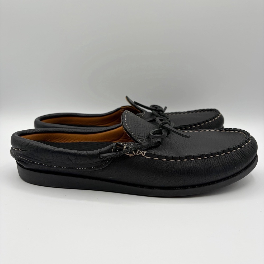 Easy Moc Mens Handmade In USA Black Leather Vibram Slip On Boat Shoe Sandal 10.5 - Picture 6 of 8